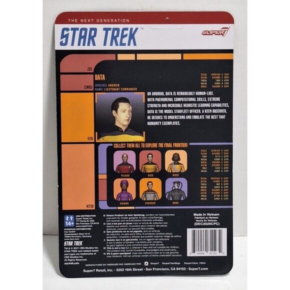 SUPER7 REACTION FIGURES DATA STAR TREK THE NEXT GENERATION NEW ON CARD UNPUNCHED - Picture 5 of 5